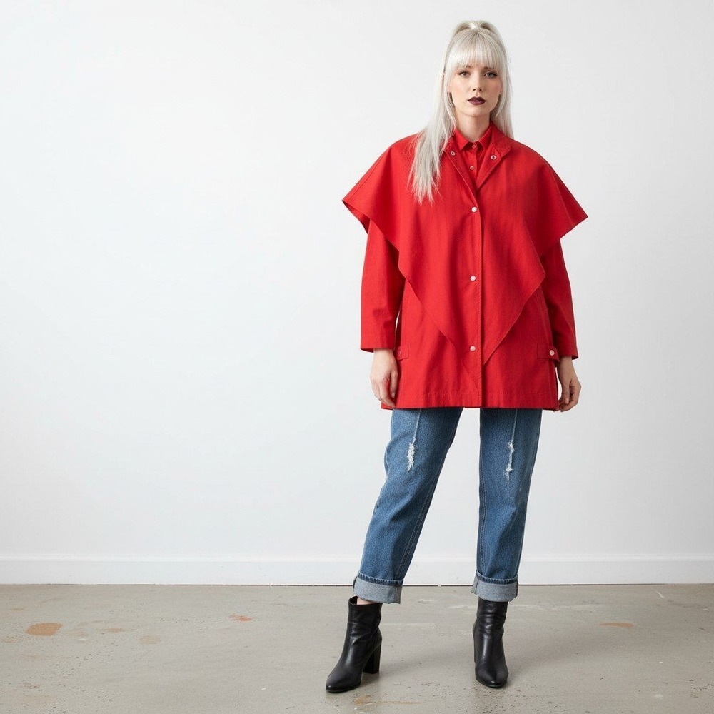 Vintage 80s Red Oversized New Wave Statement Jacket Small